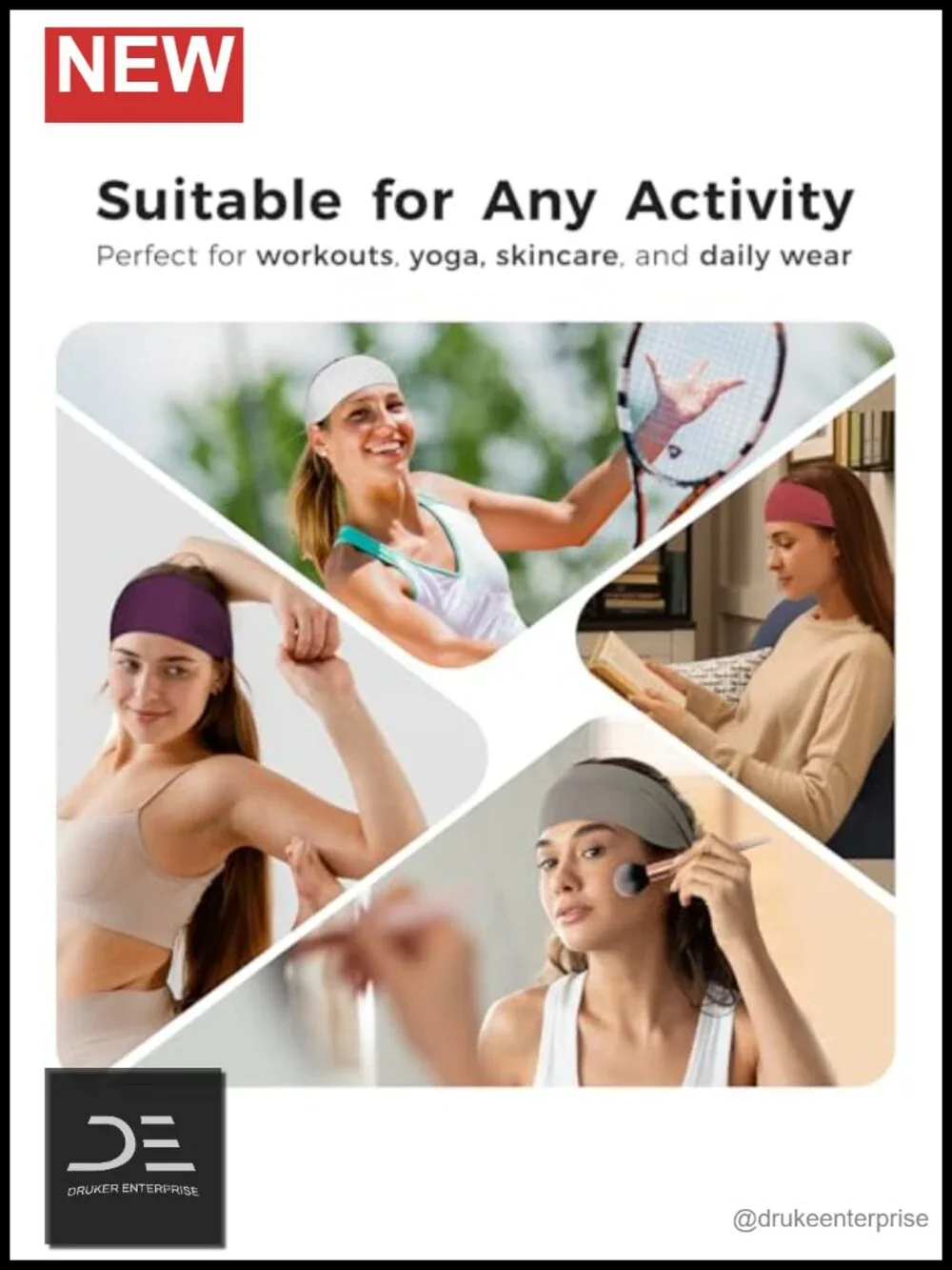 Moisture Wicking No-Slip Sport Headbands for Running Yoga Cycling (5 Pack)